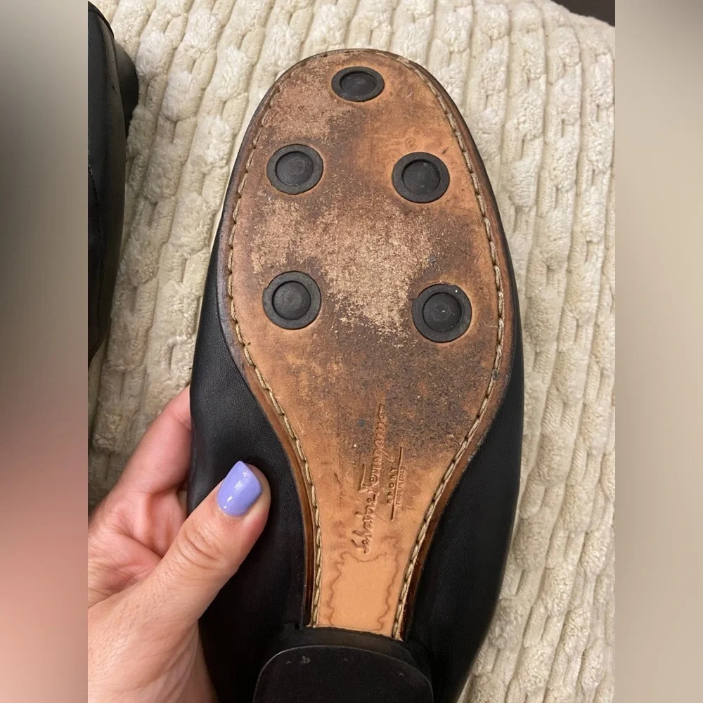 Salvatore Ferragamo Sport Black leather  ballerina Loafers men’s women’s 7.5 - Picture 2 of 15